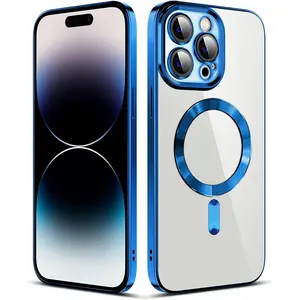 Clear Phone case Magnetic Design for iPhone 17 16 15 14 13 12 11 Pro Max plus[Camera Lens Protector & Compatible with MagSafe] for Men & Women, Slim Soft Luxury Plated Edge Protective Cover