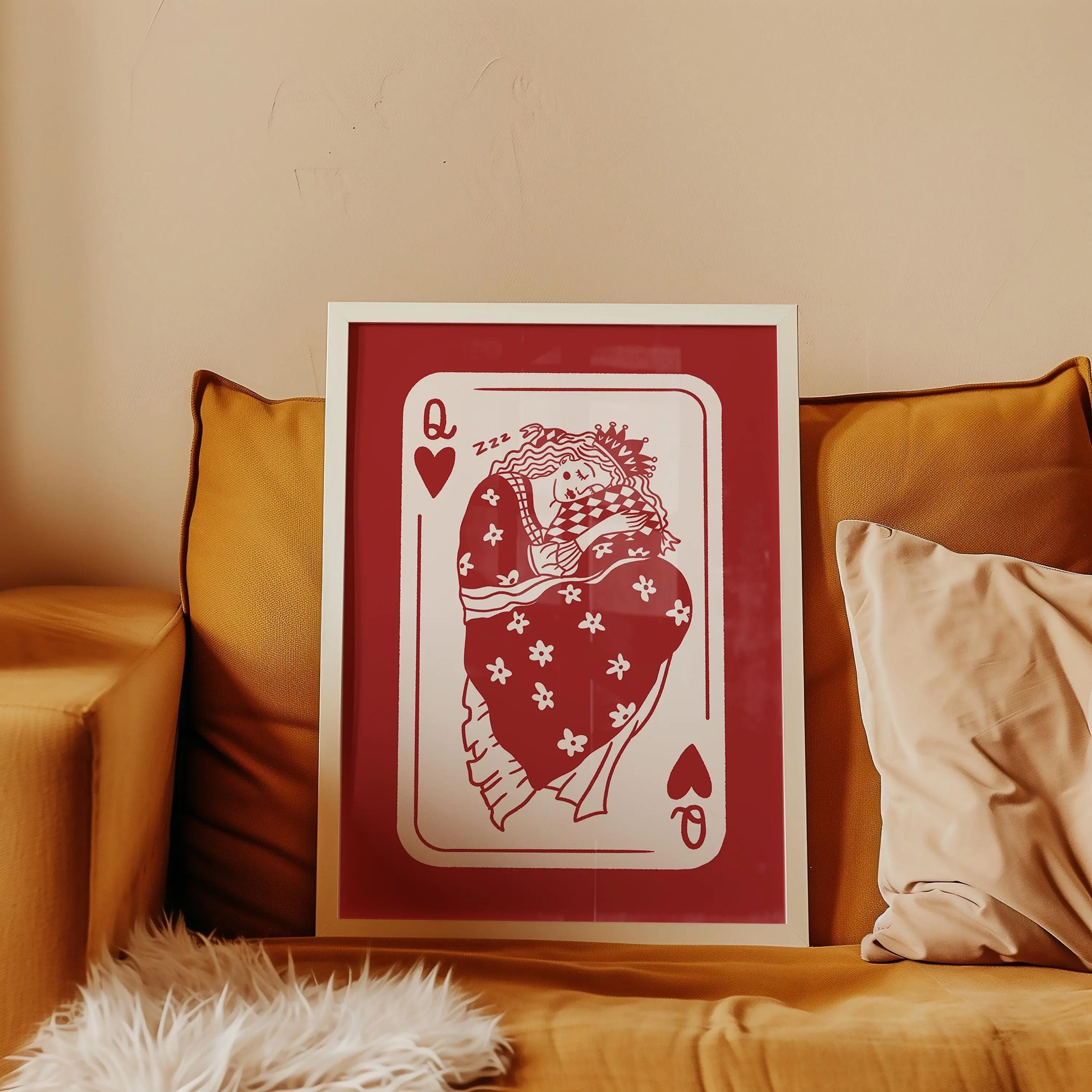 Sleeping Queen of Hearts Print, Bedroom Decor, Sleeping Beauty Wall Art, Playing Card Poster, Sleep Tight Print, Lucky You Wall Art