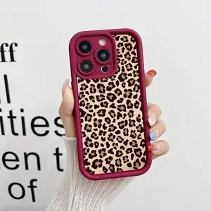 Large Red Leopard Print Phone Case — Social Media Aesthetic Accessory, Liquid Silicone Shockproof Protective Cover for iPhone 15/14/13/12/11 Pro Max