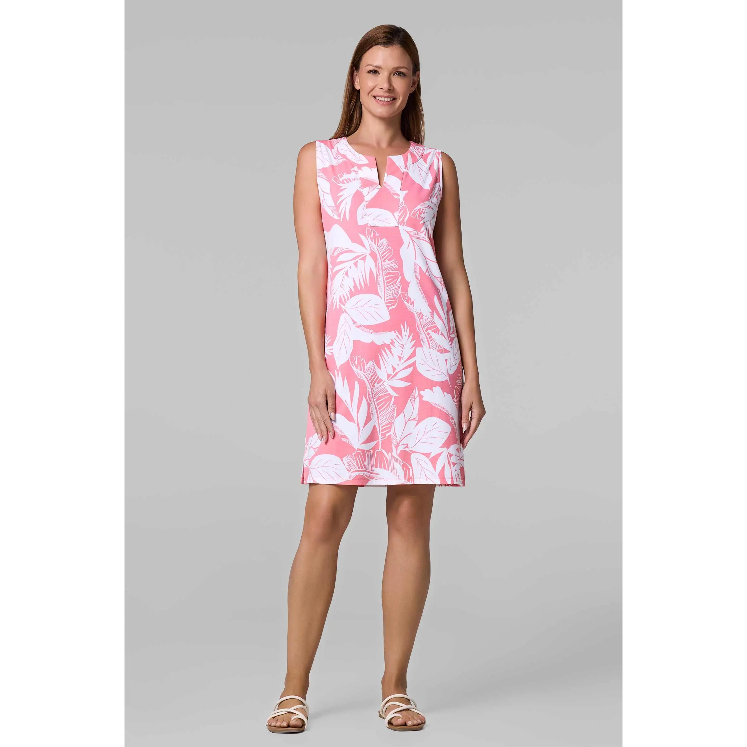 Oceanside | Women's Tank Dress | Flamingo Pink Palm Paradise