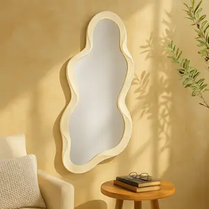 Wood Wavy Room Wall Mirror with Dimensional Frame 18" x 1" x 39"