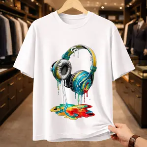 "Melting Beats" Trippy Headphone Graphic Tee | Colorful Streetwear Shirt for Music Lovers | DJ EDM Festival Apparel | Novelty Art Top Menswear Aesthetic Punk Breathable Fabric Tshirt