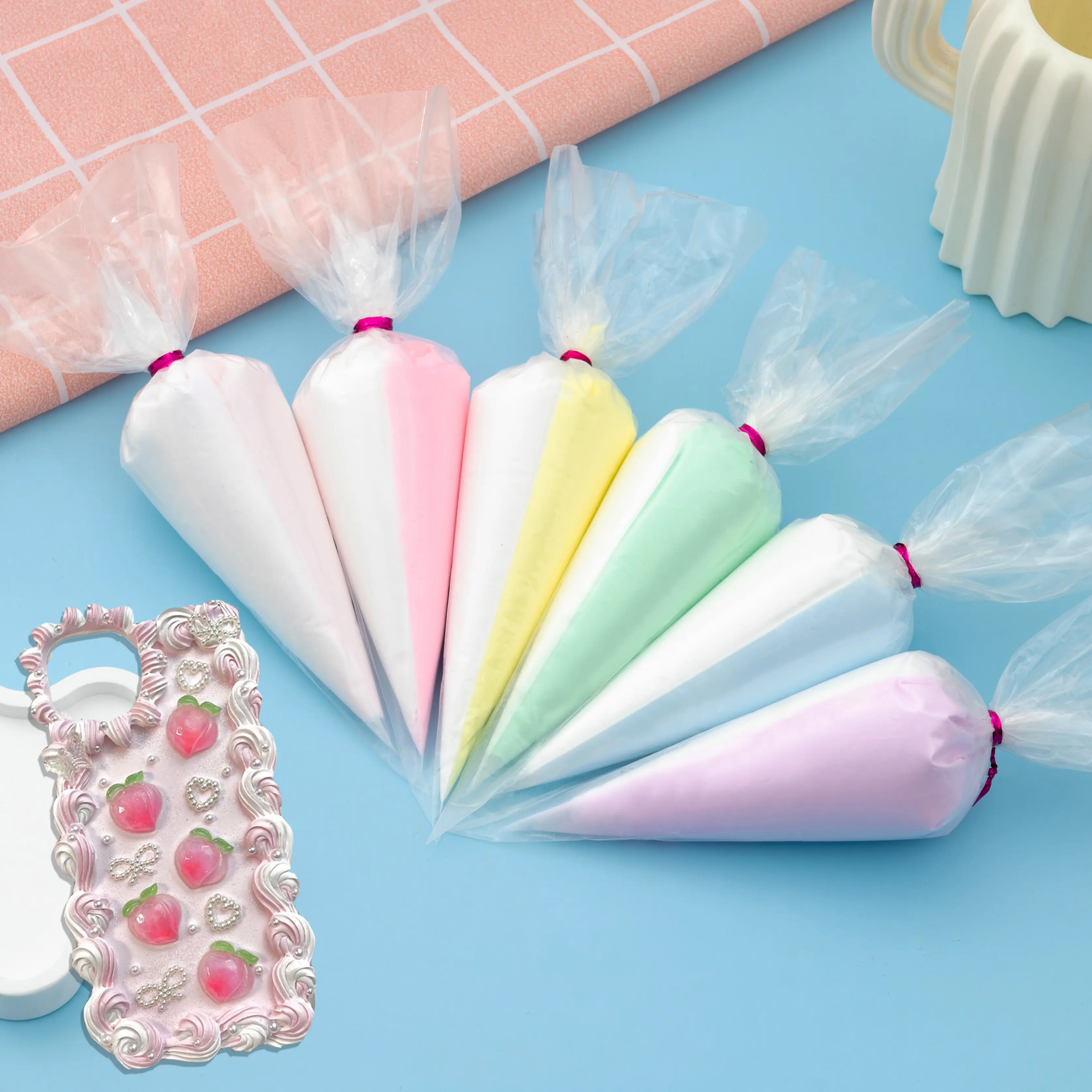 Decoden Cream Two-Tone Set - 6 Bags of 100g Fake Whipped Cream Glue for DIY Projects & Phone Case Personalization - High-Quality Food Coloring & Flavoring Included