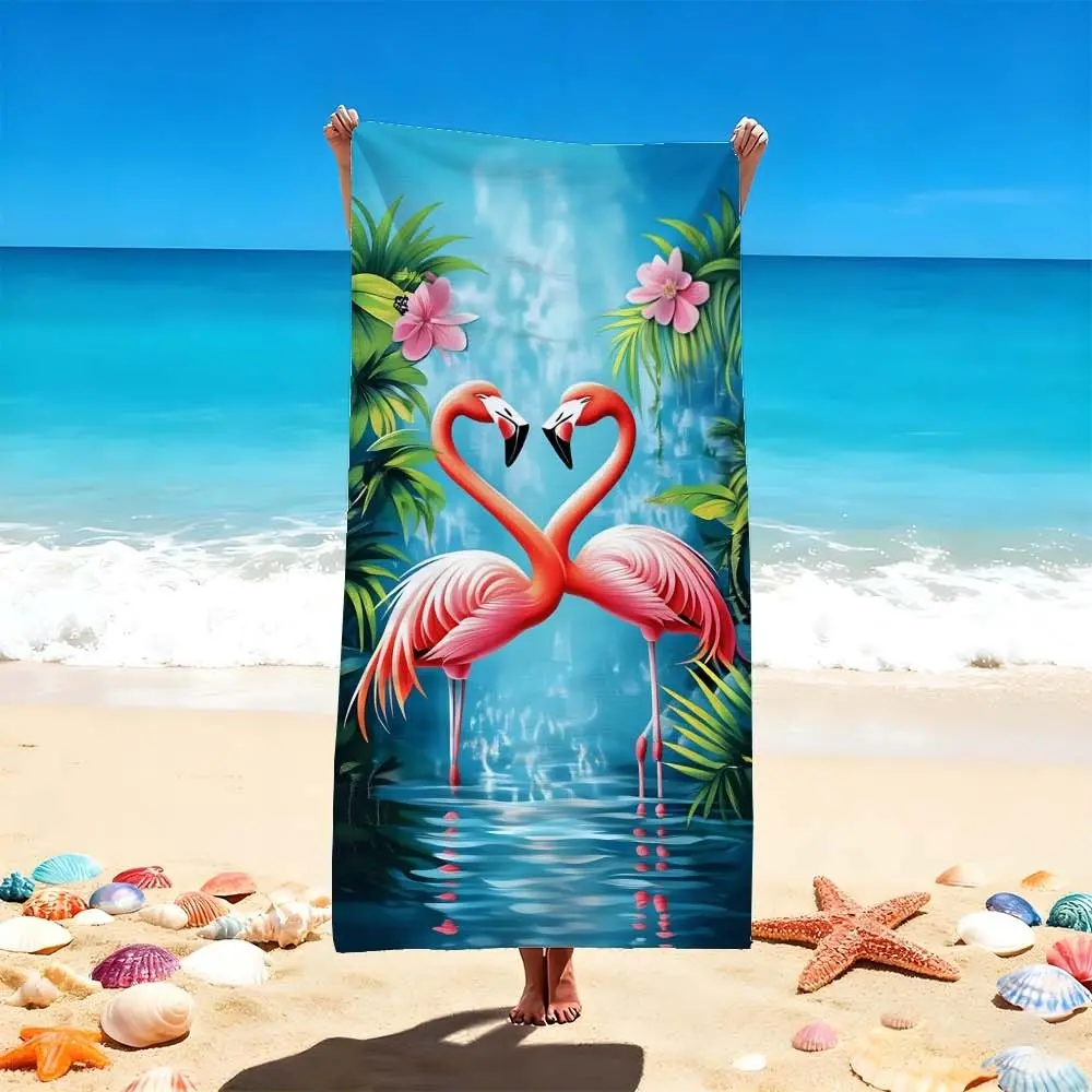 1 Pc Flamingo Print Beach Towel, Beach Towel Standard, Pink Style for Tropical Getaways, Perfect for Swimming Pools, Enhance Vacation Vibes, Ideal for Sunbathing & Relaxation