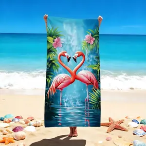 1 Pc Luxury Flamingo Print Beach Towel: Vibrant Pink Style for Tropical Getaways, Versatile Beach Blanket Perfect for Swimming Pools or Coastal Retreats. Enhance Vacation Vibes with Trendy Patterned Towel, Ideal for Sunbathing & Relaxation. Must-Have Beac
