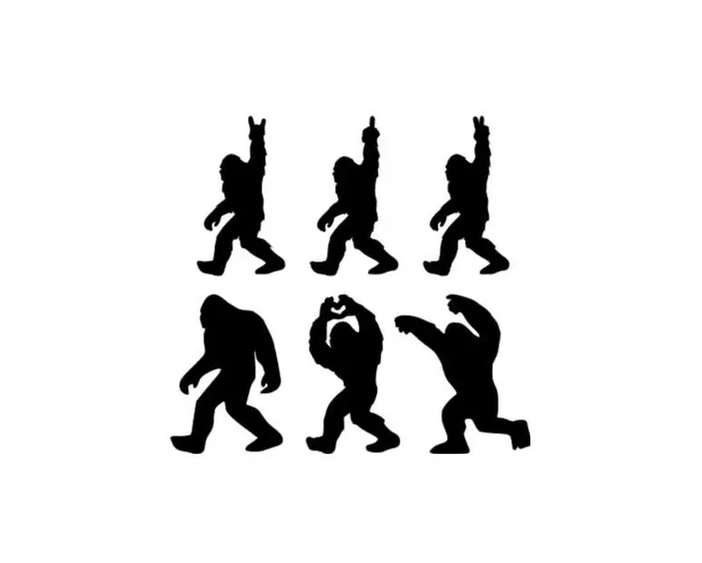 6-Piece Handmade Black Bigfoot-Yeti-Sasquatch Vinyl Decal Pack for Automotive (Truck, Jeep, Car, SUV) Window/Mirror, Cell Phone, Tumbler