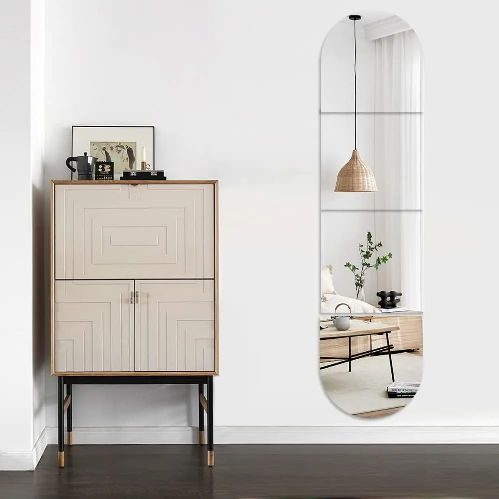 Full Body Length Mirrors for Walls, 12x12" 4pcs Acrylic Plexiglass Mirror Wall-Mounted Stick On Frameless Square Makeup Large Long Mirror Home Workout Gym Hallway Mirror Dorm Floor Tile Self Adhesive