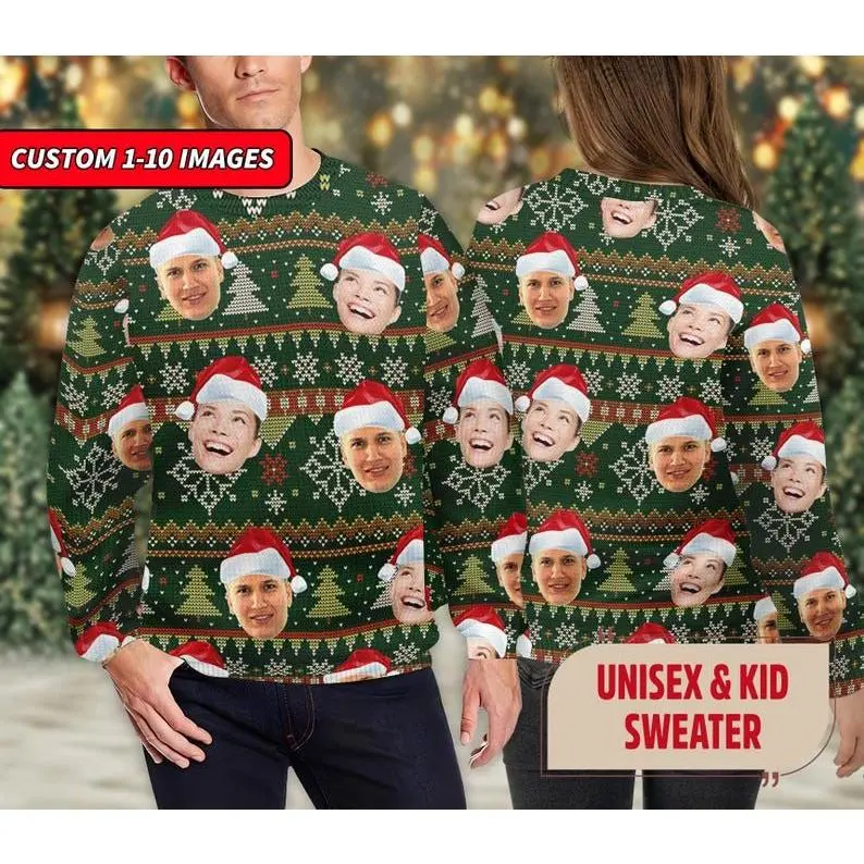 Custom Face Photo Ugly Christmas Sweater, Family Friend Husband Wife Xmas Sweatshirt, Christmas Gift For Men Women Kid, Insert Image Shirt