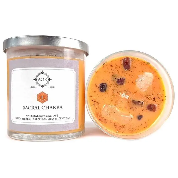 Sacral Chakra Soy Candle with Carnelian and Citrine Crystals, Herbs & Essential Oils | Art Of The Root