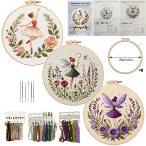 Beginner Embroidery Kit, Fairy Style Cross Stitch Set, DIY Embroidery Lovers, Embroidery Craft, Includes Printed Cotton Fabric, Thread, Needle, English Teaching Chart, 20cm Bamboo Frame, Hand Embroidery