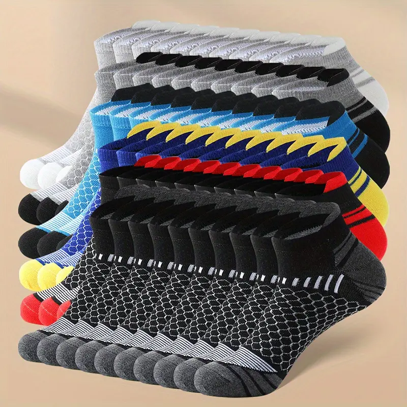 Men's Polyester Athletic Sports Socks Set, 20/60 Pairs Low-Top Ankle Socks with Deodorant, Absorbent, Breathable Features for Outdoor Exercise & Fitness (All Seasons), Polyester Athletic Socks