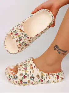 Women's Fashion Portable Sandals, Cute Cartoon Animal Print, Ultra-Soft Eva Cushioned, Easy On/off, Summer Indoor Outdoor Wear, Lightweight Slippers