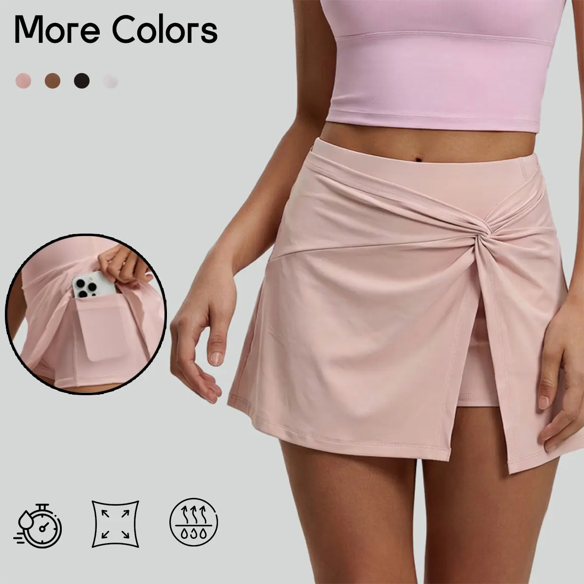 Women's Athletic Tennis Skirt with Pockets Twist Front Cross Knot Golf Skorts Activewear Running Workout Skirts with Built-in Shorts