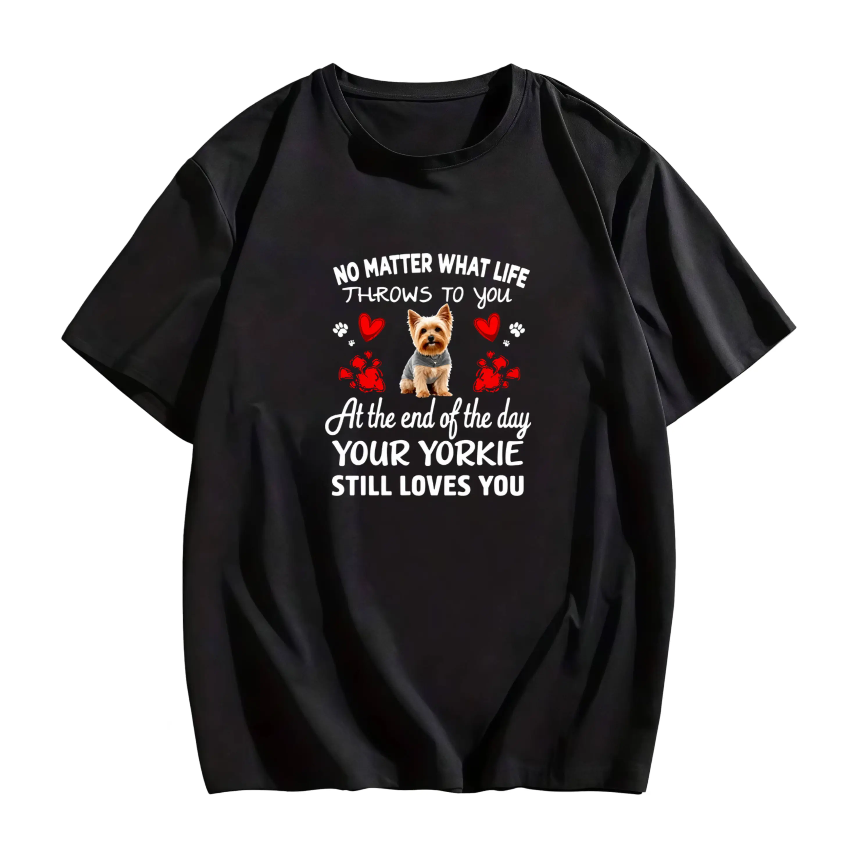 Yorkshire Terrier Lover’s Casual Tee – Short Sleeve Crew Neck with Yorkie & Heart Design, Perfect Gift for Yorkie Moms and Dads, Machine Washable and Comfortable