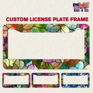 Stained Glass Hydrangea License Plate Frame Floral Car Accessories Custom Car Plate Holder Garden Flower Vehicle Decor Gift for Car Lovers
