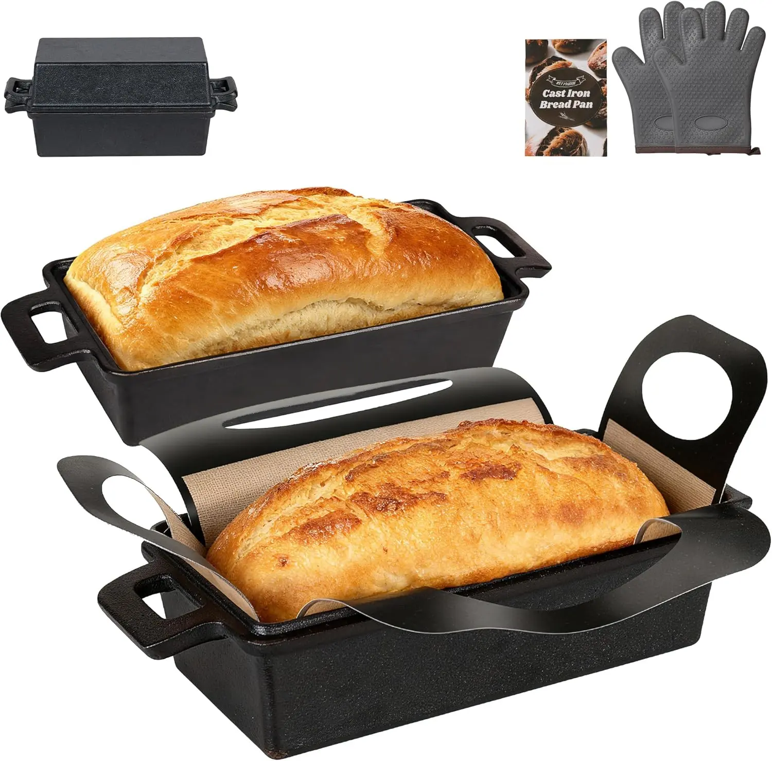 2 in 1 Cast Iron Loaf Pan with Lid,Even Heat Distribution Bread Baking Pans for Sourdough, Homemade Bread,Cake and Meatloaf