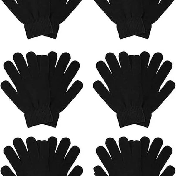 6 Pairs Black Knit Gloves for Women Men Winter Gloves Hand Warmers Cold Weather Magic Thermal Warm Stretchy Mittens for Running Driving Hiking