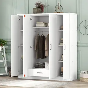 Wooden Wardrobe with 4-Door and 1 Storage Drawer