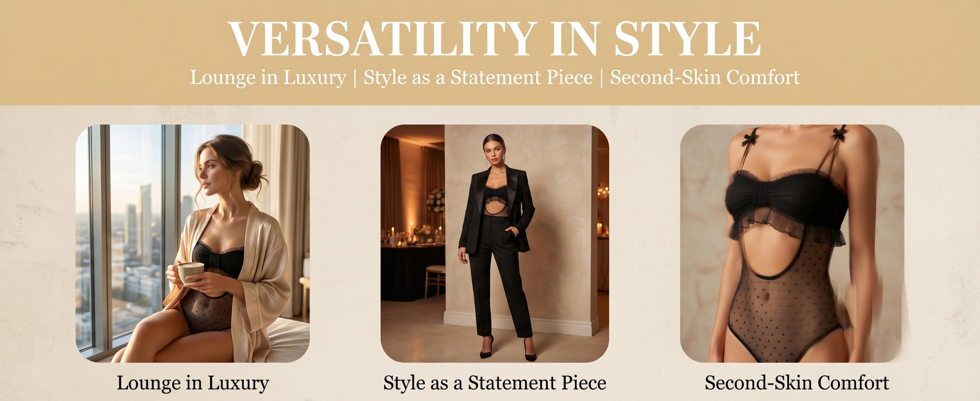 SILIX Chic Black Polka Dot Mesh Teddy Lingerie | Coquette Aesthetic Cut-out Bodysuit with Ruffle Trim & Bow Straps | French Style Sexy One-Piece Exotic Nightwear