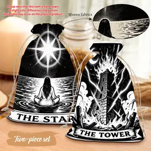2pcs Astrology Tarot Drawstring Bags, Constellation & Sun Moon Phase Prints, Mysterious Style, Portable Storage for Jewelry/Dice/Cosmetics, Ideal for Wiccan Believers & Mysticism Enthusiasts