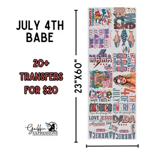 July 4th Babe | Dollar Deals DTF Transfer Gang Sheet For Graphic Tees