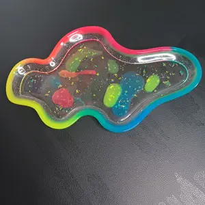 Glow in the Dark Epoxy Resin Tray - Colorful wavy Design with Sparkling Glitter Inside