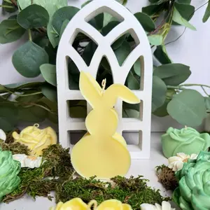 Yellow Bent Ear Bunny Pillar Candle - Coconut Beeswax Soy Decor Lemon