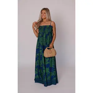 Coraline Floral Maxi Dress-Green/Blue