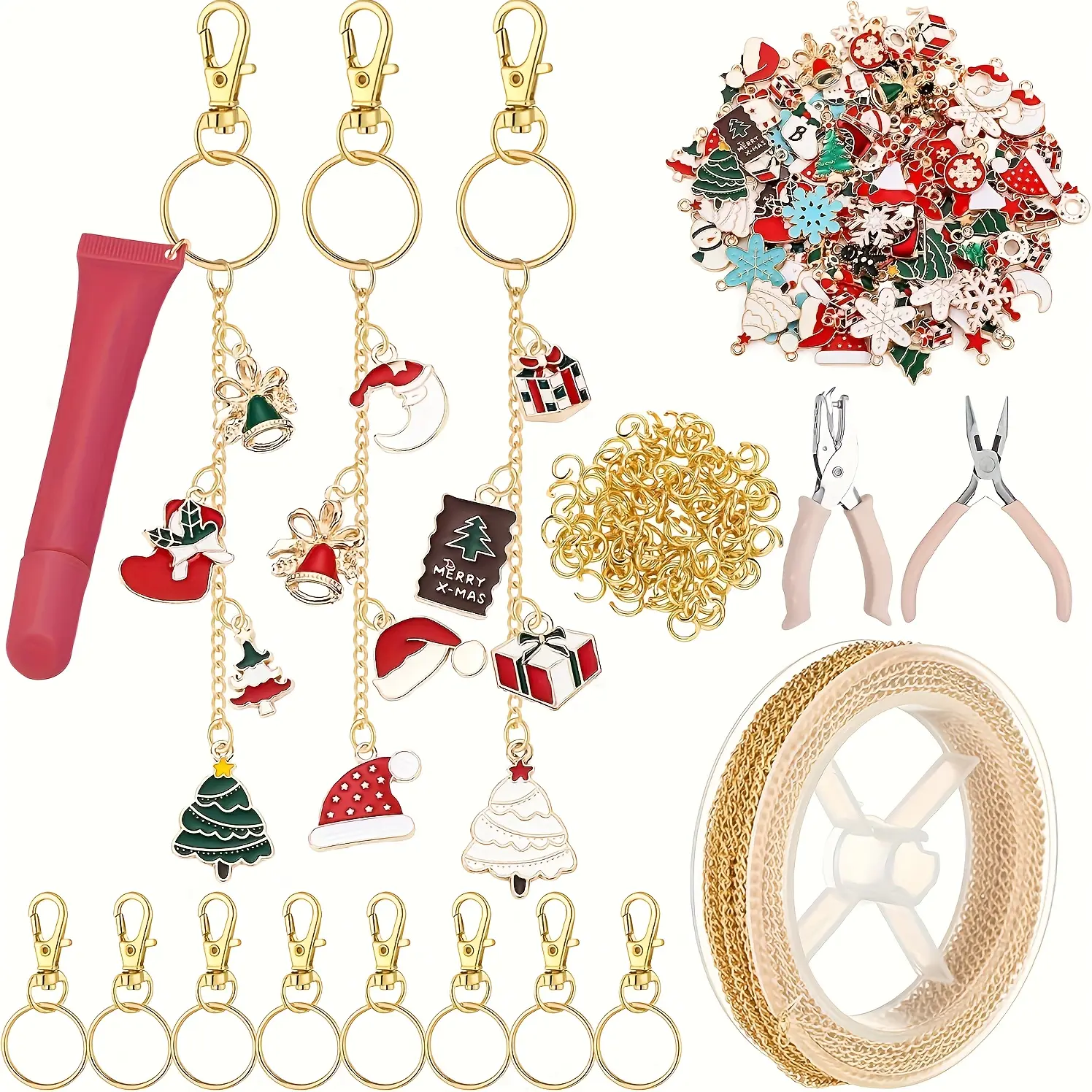 Lip Gloss Keychain Charm Making Kit  Enamel Charms Golden Chains for DIY Crafts Women Christmas Halloween Gifts
