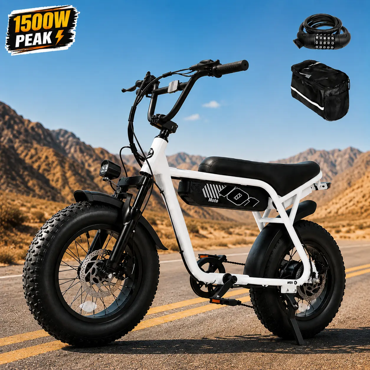 ESKUTE V101 Peak 1500W Electric Bike - 28MPH Max Speed, 16x4.0 Fat Tire All-Terrain Off-Road Ebike, 48V 13Ah Battery 60 mi PAS Range, 7-Speed NFC Smart Lock, 330lbs Load Back-to-School Commuter & Camping Essential Bicycle
