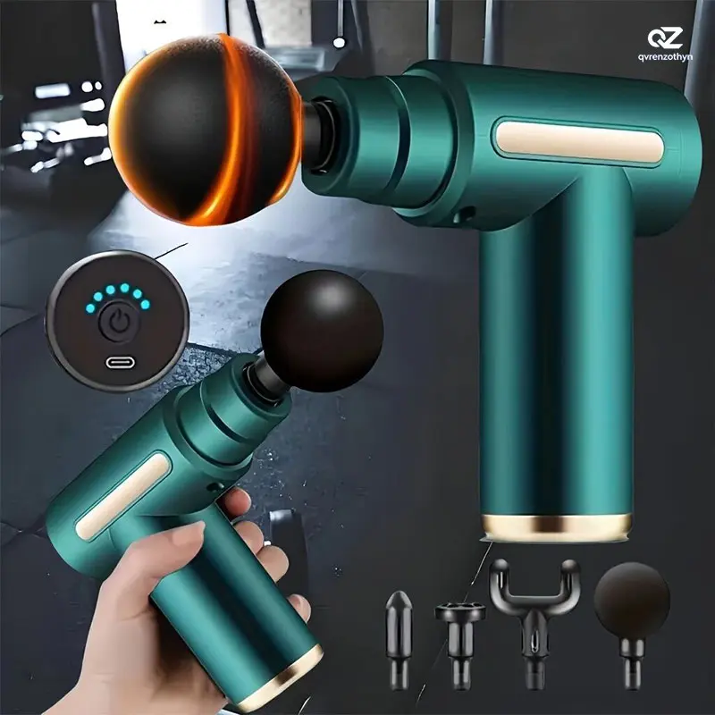 Portable Fascia Massage Gun with 4 Interchangeable Heads, USB Rechargeable Lithium Polymer Battery, Perfect for Valentine'S Day, Easter, Thanksgiving, Christmas, New Year Gifts
