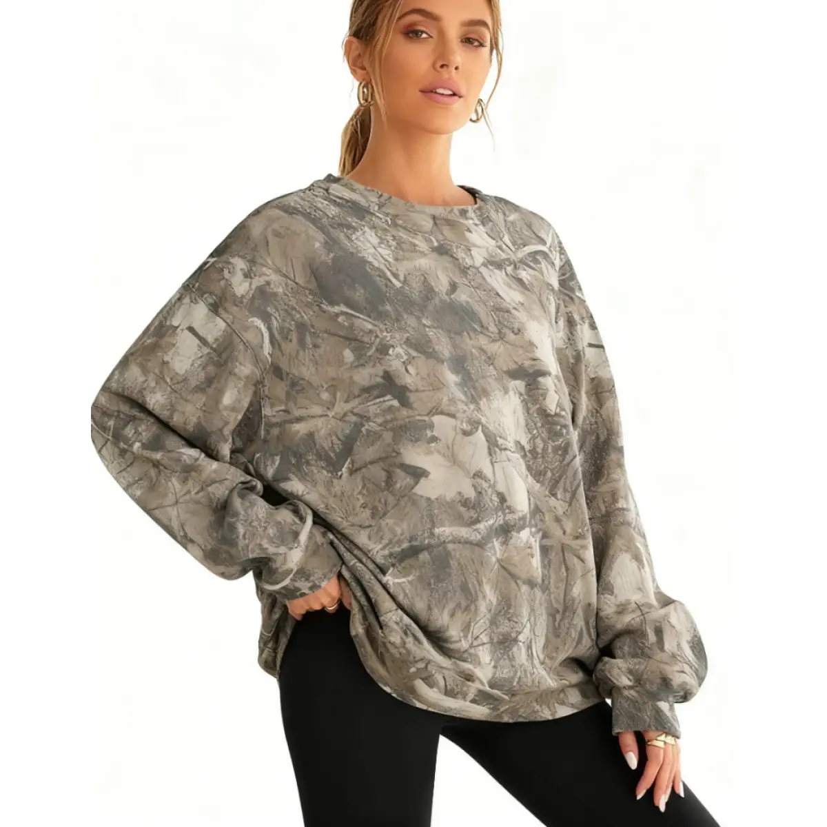 2025 New Fashion European American Women's Oversized Maple Leaf Floral Collar Pullover Round Neck Long Sleeve Casual Polyester Sweater