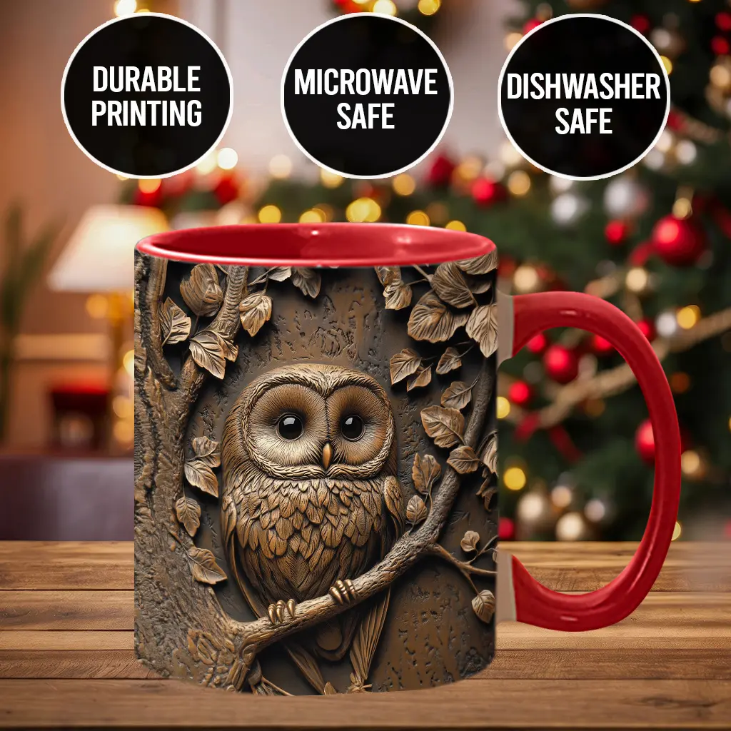 2D Owl Design Printed Ceramic Coffee Mug, Holiday Season Beverage Cup, Modern Washable Drinkware - owl5363