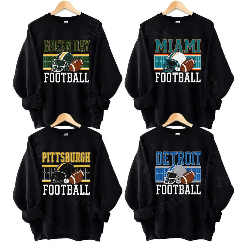Vintage All Teams Football Crewneck Sweatshirt - Black, Retro Game Day Pullover, Sports Fan Shirt for All Teams, Classic Football Season Apparel, Unisex Casual Top for Men and Women - HARSIN