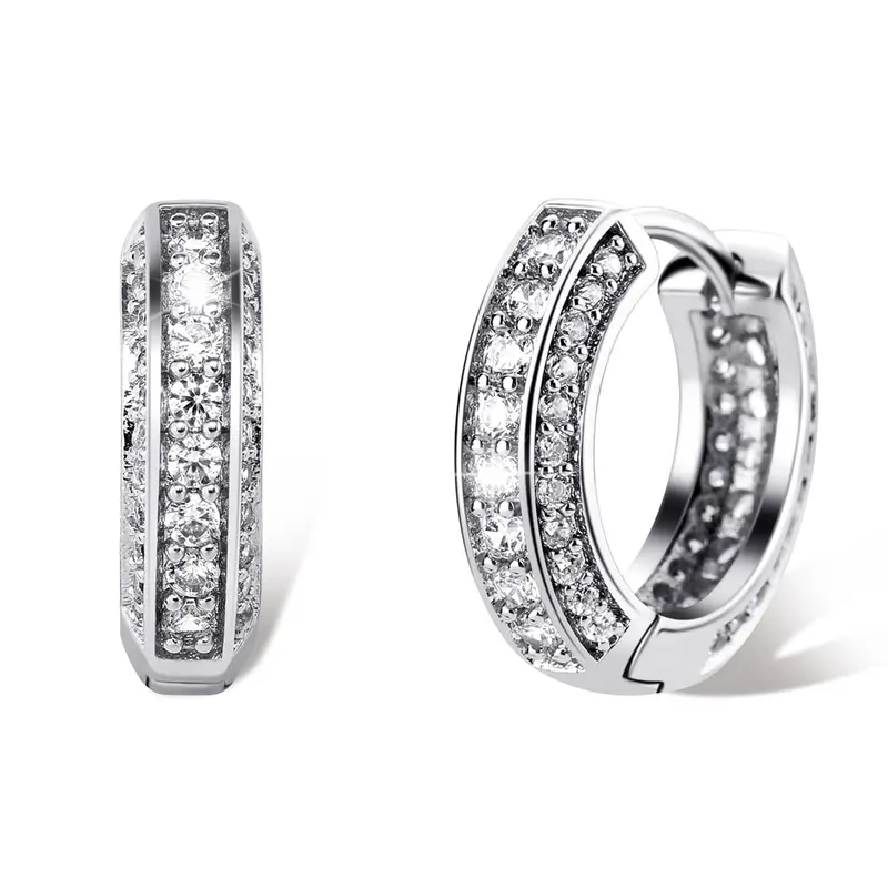 18K Gold-Plated Iced Out Cubic Zirconia Huggie Earrings - Trendy Earrings for Adults, Hypoallergenic, Elegant, All-Day Lightweight, Anniversary Gift, Everyday Sparkle Costume Jewelry
