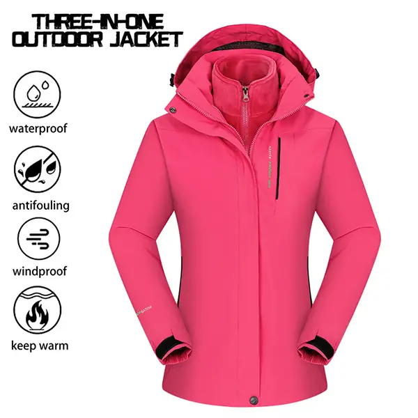 Women's 3-in-1 Outdoor Rain Jacket - Waterproof, Windproof, Stain-Resistant, Warm, Ideal for Hiking Camping Women's 3-in-1 Outdoor Rain Jacket - Waterproof, Windproof, Stain-Resistant, Warm, Ideal for Hiking Camping