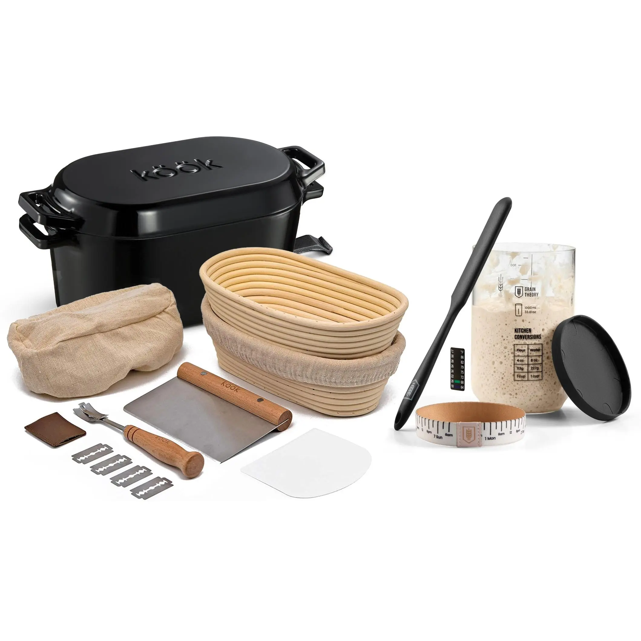 Kook Sourdough Bread Baking Kit with Dutch Oven, Proofing Baskets & Starter Tools