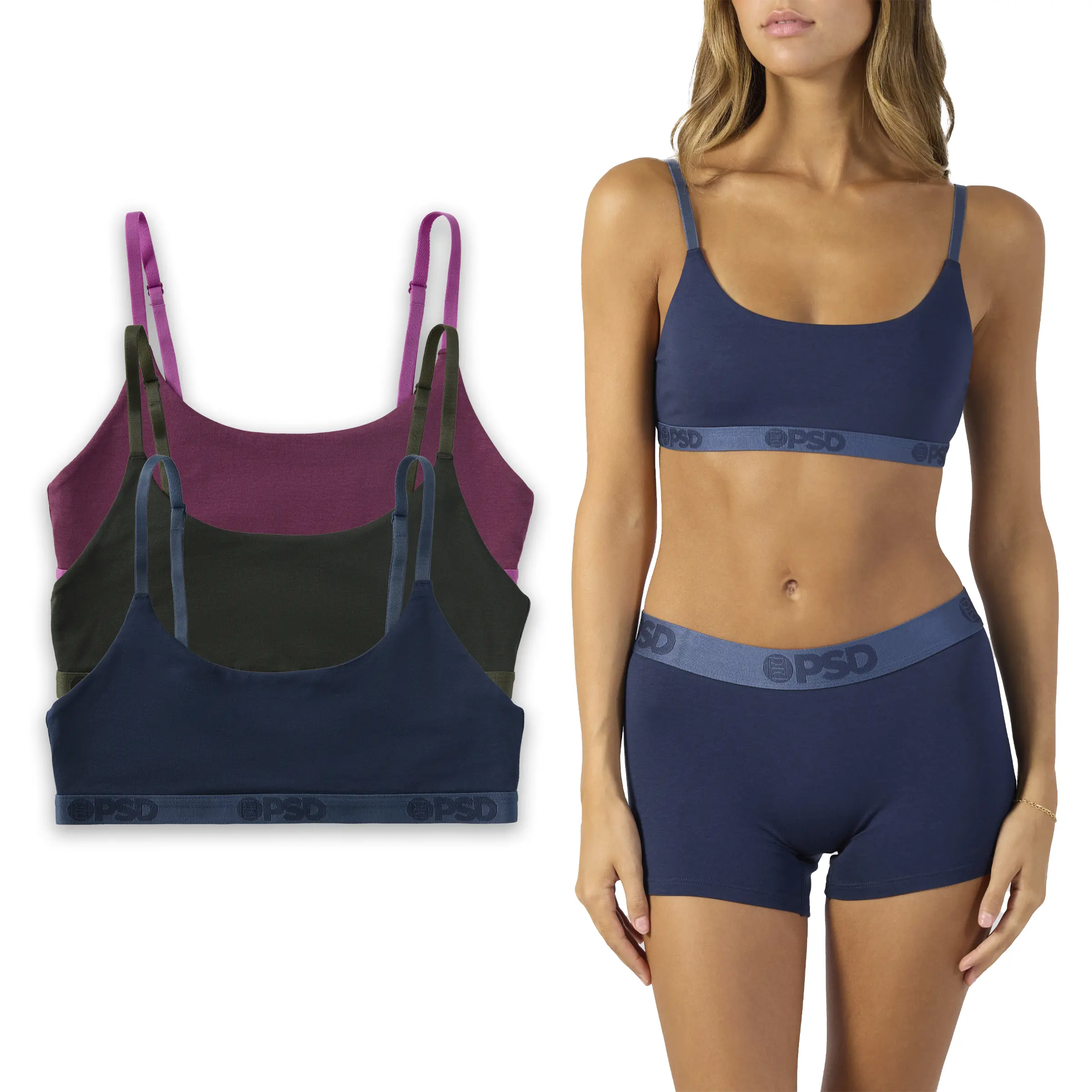PSD Womens Mood Scoop Bralette 3 Pack Boxed Gift Set - Premium Modal Fabric Bralette with Adjustable Straps, Soft Comfortable and Cute Womenswear