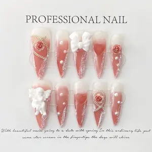Handmade Press-On Nails | Halloween Long Stiletto Devil Angel Fake Nails | Removable and Reusable | Free Tool Kit Included