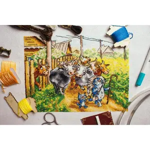 Funny Guys with Blue Cats - PDF Cross Stitch Pattern