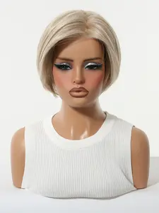 Women's Short Pixie Cut Wig, Mono Lace Front Synthetic Hairpiece, Light Highlights, Perfect for Parties & Daily Use, Glueless Frontal Wig, Glueless Wigs