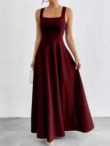2026 New Audrey Hepburn Style Dress, Square Neck Sleeveless Waist Cinching Long Gown, Elegant Slimming Evening Party Dress