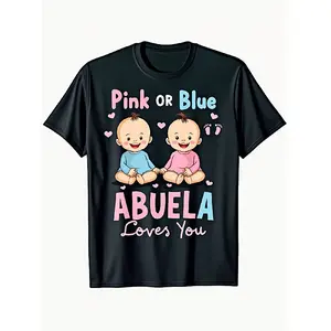 1pc Pink or Blue Abuela Loves You Spanish Gender Reveal T-Shirt - 100% Cotton Shower Outfit for Grandma & Grandpa, Cute Unisex Sizes S-XXXL (Pink/Blue / Announcement Gift), Funny Tshirt, Funny Tshirts, Funny Tshirt Women, Funny Tshirts Women, Funny Shirts
