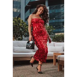 Karlie Strapless Sequin Maxi Dress - Red
