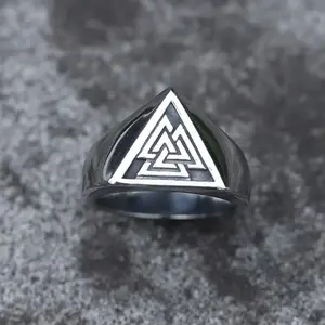New Men's 316L Stainless Steel Rings Amulet Ring Triangle Odin For Teens Gothic Punk Fashion Jewelry Gift