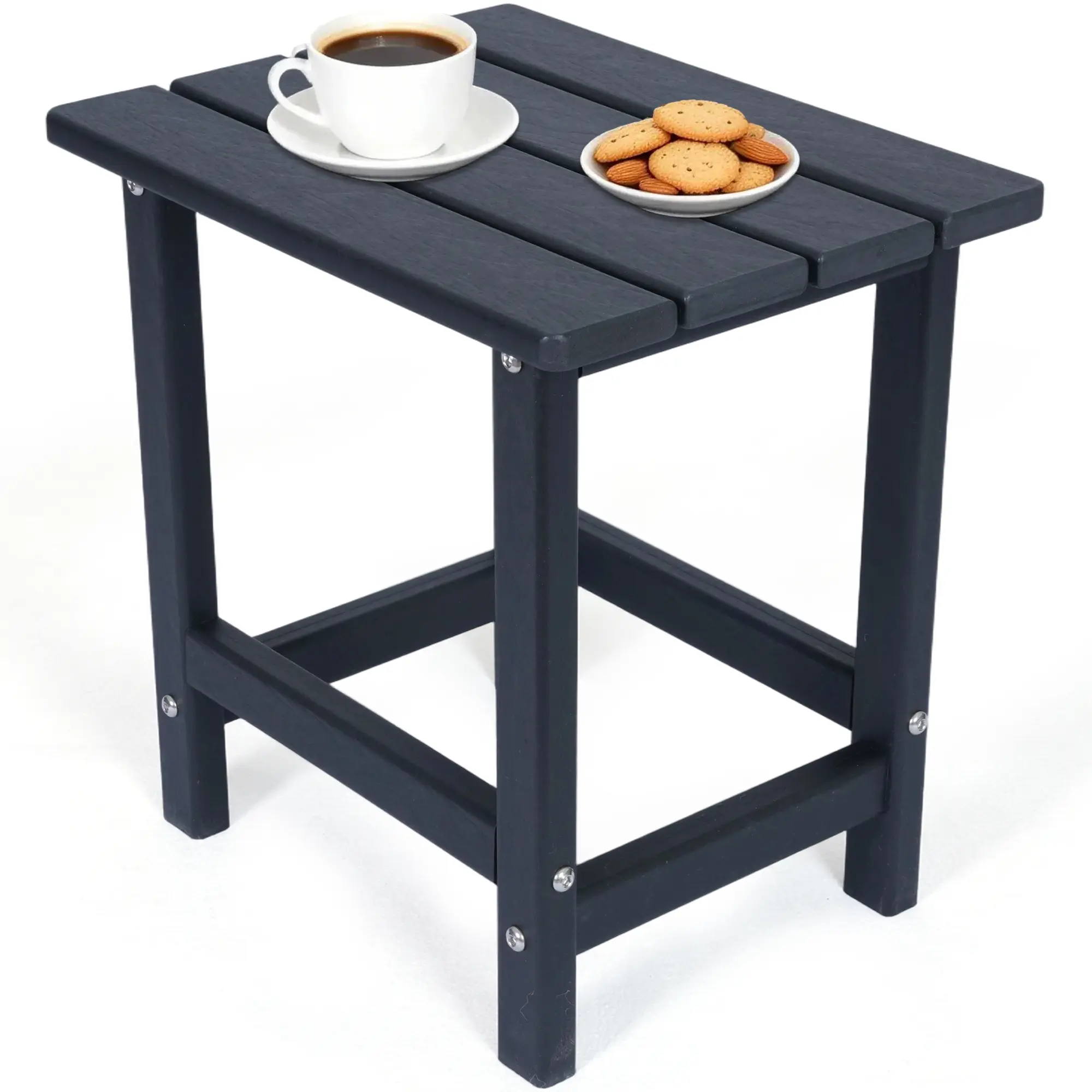 HDPE Plastic Rectangular Outdoor Side Table, Black - Waterproof Patio End Table, 17.5"L x 12.5"D x 16.5"H for Garden, Balcony or Indoor Use, 17.5X12.5x16.5"