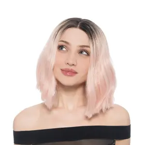 'Sparkle Me Up' 10-Inch Tinsel Soft Warm Pink Ombre (Espresso Roots) Soft Wavy Lace Front Synthetic Wig | 【13*4" Free-part Lace】【Heat Resistant】【Cap Included】 |