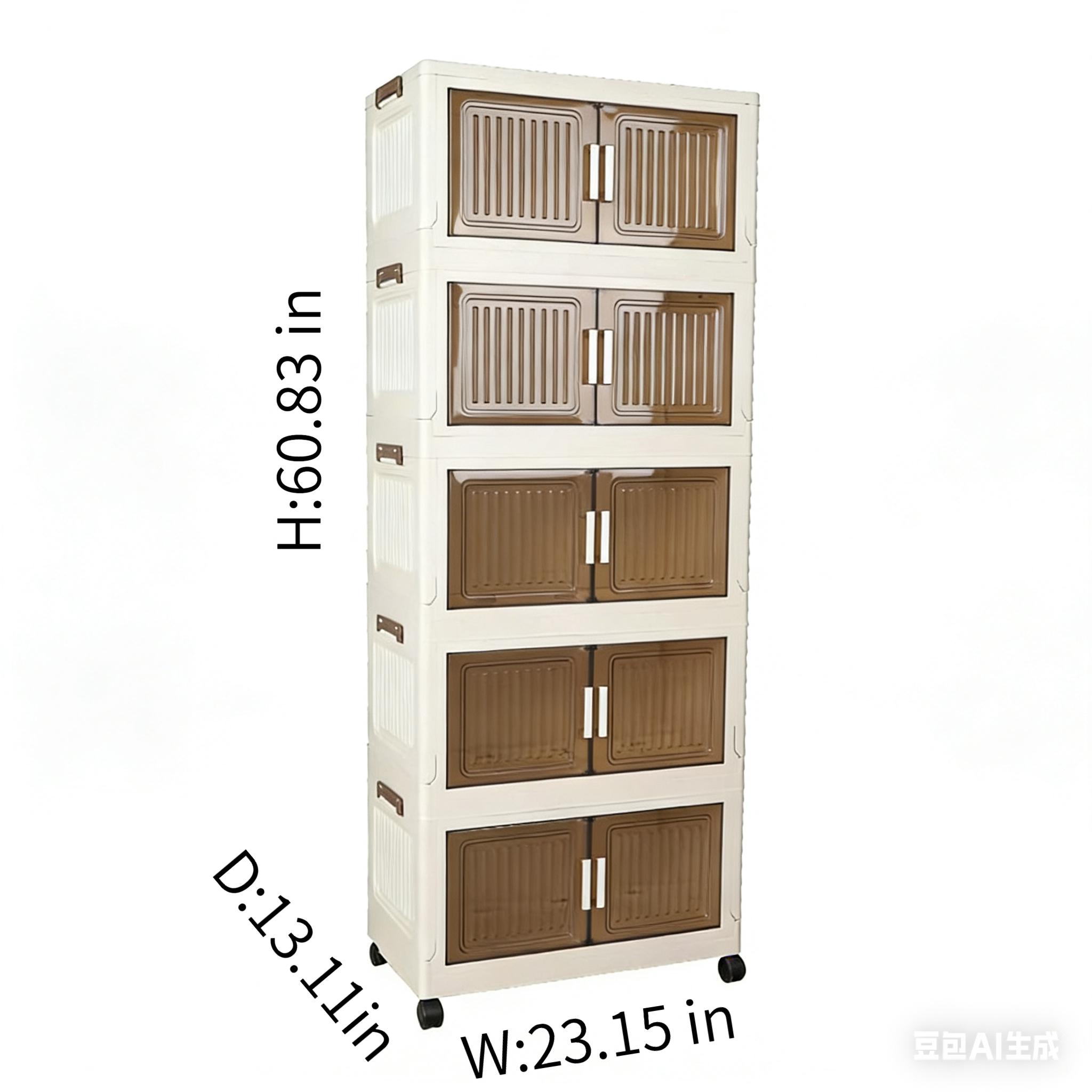 1/5-tier large-capacity foldable, stackable storage cabinet with wheels; collapsible multifunctional storage bins; suitable for any space—bedroom, living room, kitchen, bathroom, garage, wardrobe, warehouse;  shoe rack; room decor. organization organizer