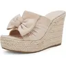 Coutgo Womens Platform Espadrilles Slip On Wedge Sandals Bow Tie Open Toe Slides Shoes Footwear Style Flatform