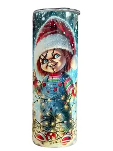 Christmas Chucky - 20oz oz 20 oz. 20oz. - Skinny Straight Sublimation Tumbler Cup Flask - Amy's Tumbler Junkies - Your Favorite Tumbler Shop!